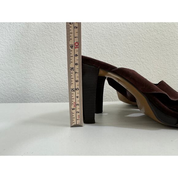 Women's Vintage Brown Suede Enzo Angiolini Sandals Heels Wood 7 - Picture 4 of 9